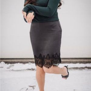 🖤 Grey Pencil Skirt with thick Lace bottom 🖤